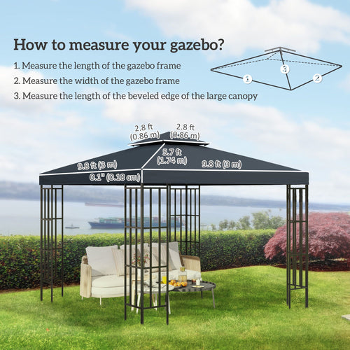 10' x 10' Square 2-Tier Gazebo Canopy Replacement Top Cover Outdoor Garden Sun Shade, Charcoal Grey