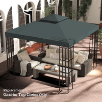 10' x 10' Square 2-Tier Gazebo Canopy Replacement Top Cover Outdoor Garden Sun Shade, Charcoal Grey