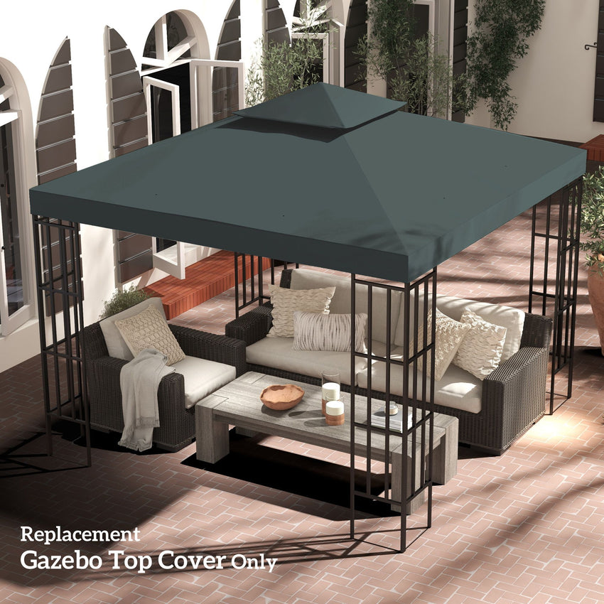 10' x 10' Square 2-Tier Gazebo Canopy Replacement Top Cover Outdoor Garden Sun Shade, Charcoal Grey
