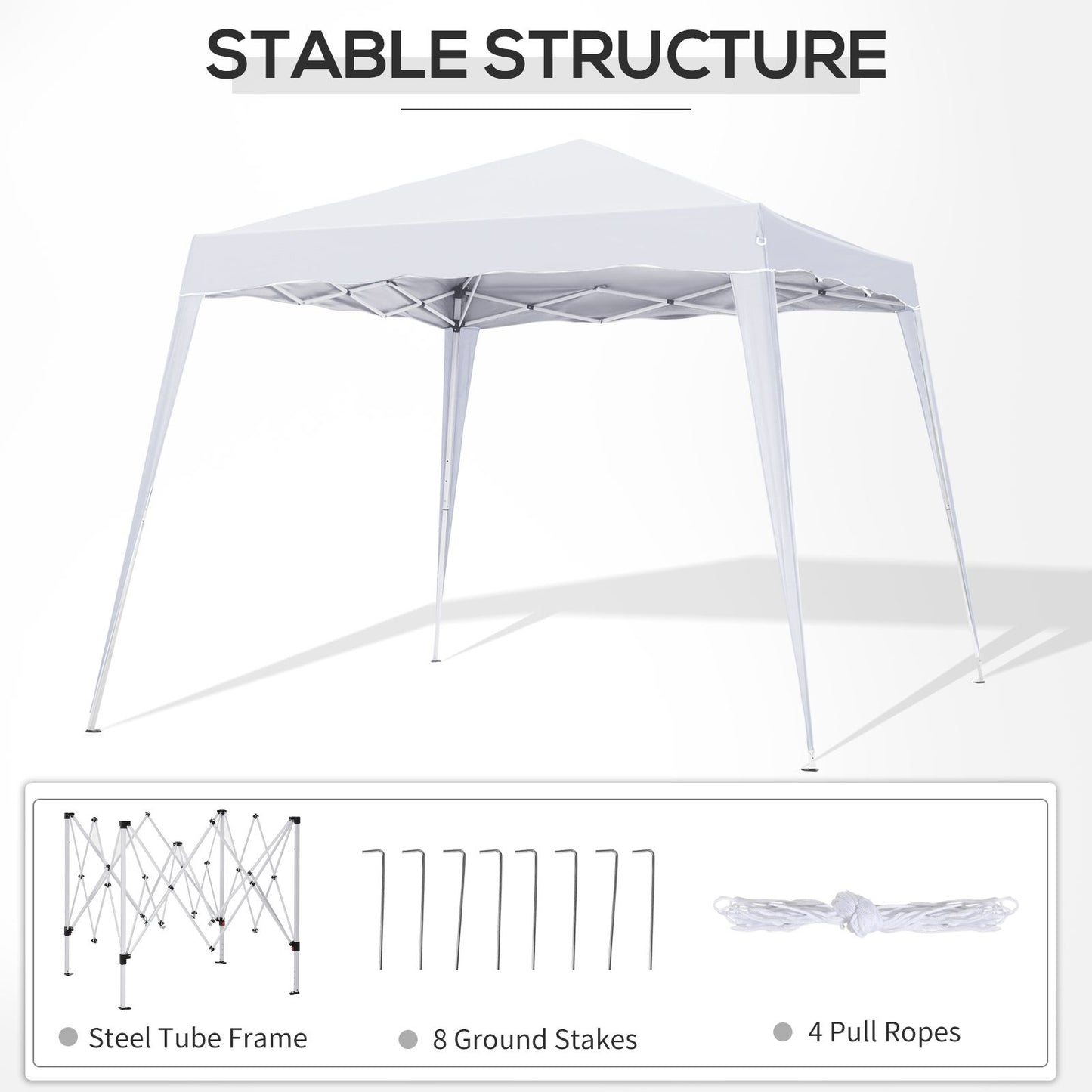 8' x 8' Pop Up Canopy, Outdoor Foldable Tent, Portable Canopy Tent with Carrying Bag for Camping, Party, Picnic, White