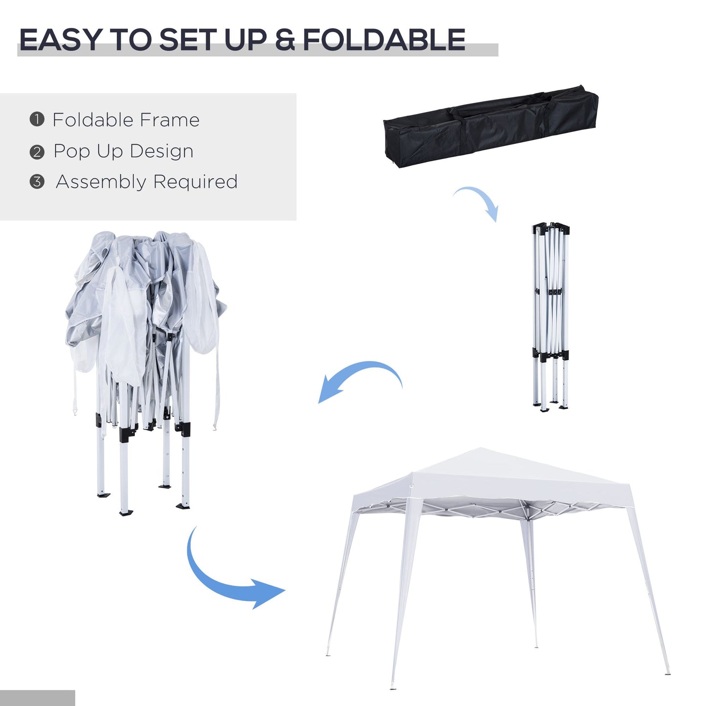8' x 8' Pop Up Canopy, Outdoor Foldable Tent, Portable Canopy Tent with Carrying Bag for Camping, Party, Picnic, White
