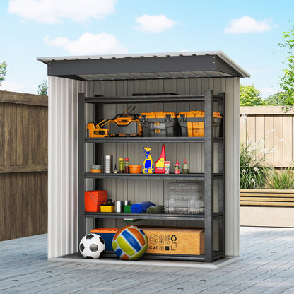 5 x 3 FT Outdoor Storage Shed with Sliding Door and Sloped Roof, Steel Frame Garden Shed Tool Equipment, Black