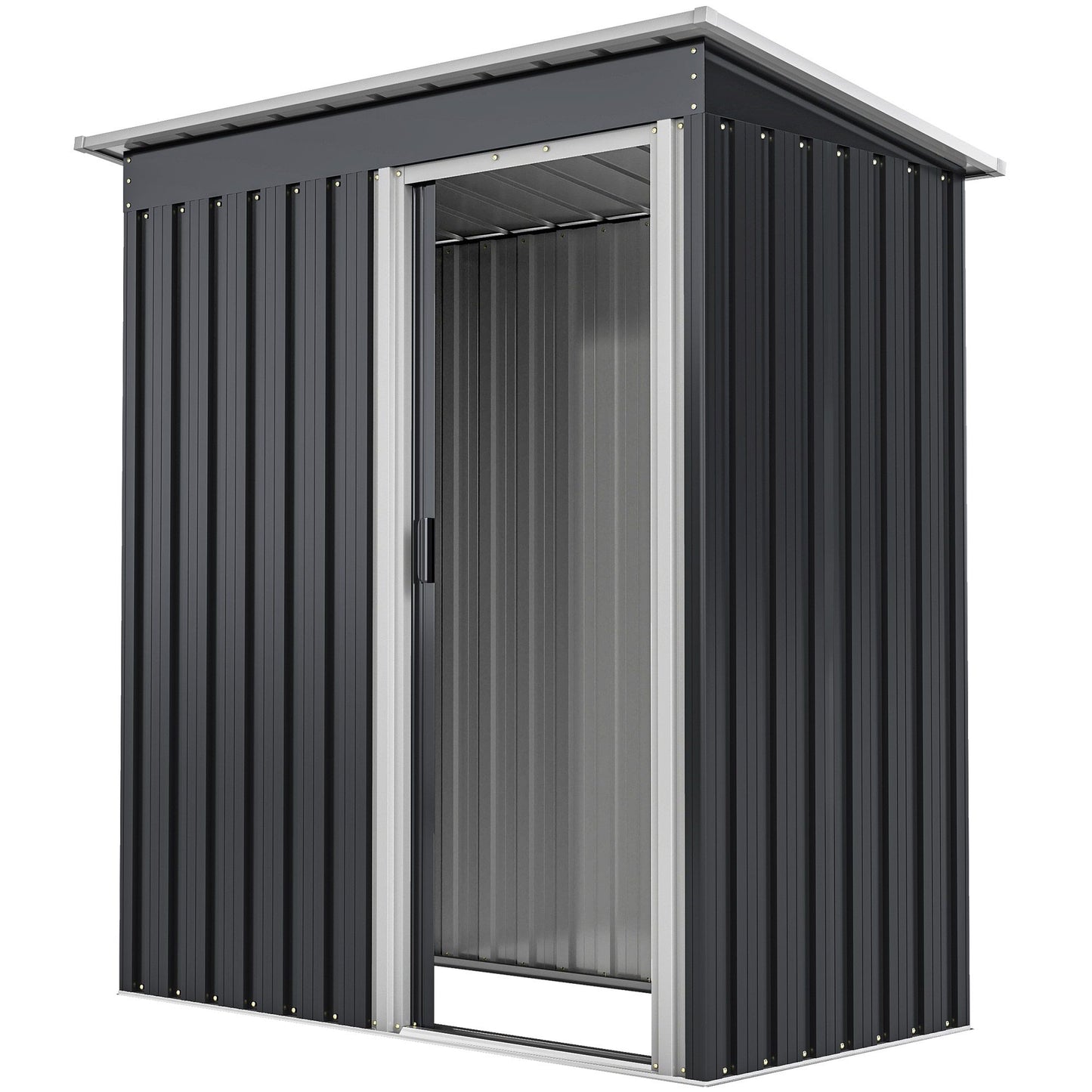 5 x 3 FT Outdoor Storage Shed with Sliding Door and Sloped Roof, Steel Frame Garden Shed Tool Equipment, Black