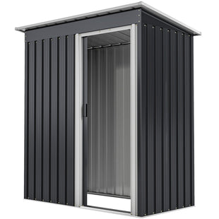 5 x 3 FT Outdoor Storage Shed with Sliding Door and Sloped Roof, Steel Frame Garden Shed Tool Equipment, Black
