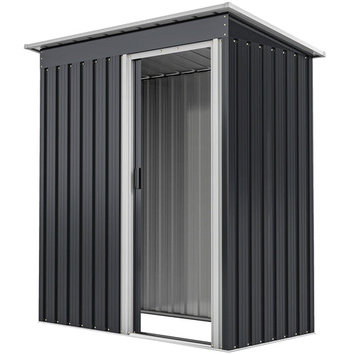 5 x 3 FT Outdoor Storage Shed with Sliding Door and Sloped Roof, Steel Frame Garden Shed Tool Equipment, Black