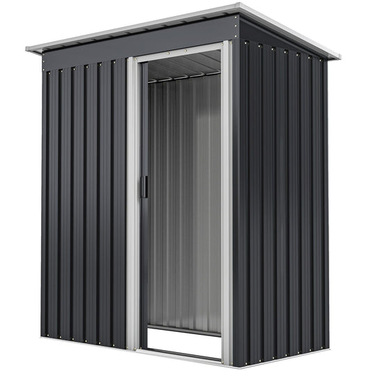 5 x 3 FT Outdoor Storage Shed with Sliding Door and Sloped Roof, Steel Frame Garden Shed Tool Equipment, Black
