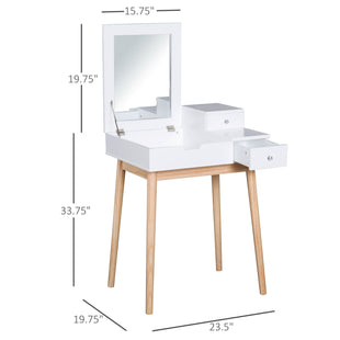 Makeup Vanity Table with Flip-up Mirror, Modern Dressing Table with 2 Drawers for Bedroom, White