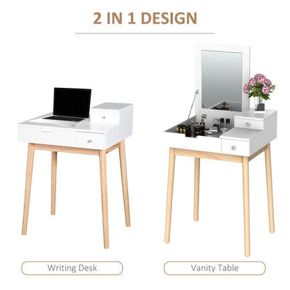 Makeup Vanity Table with Flip-up Mirror, Modern Dressing Table with 2 Drawers for Bedroom, White