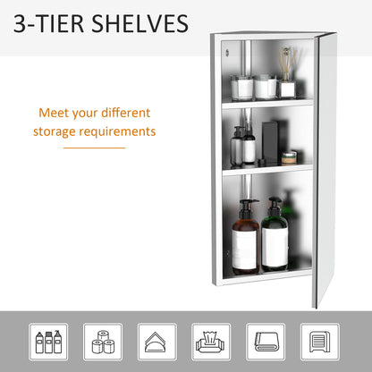 Wall mounted Bathroom Corner Mirror Storage Cabinet Stainless Steel with Single Door