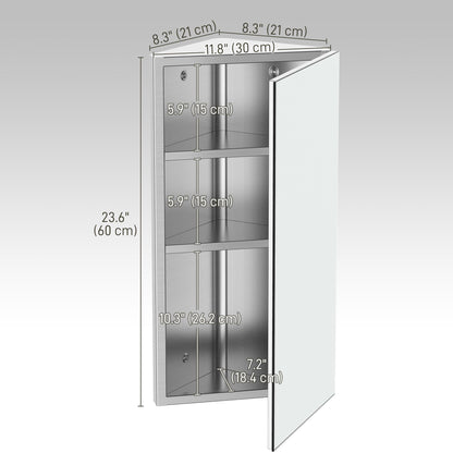 Wall mounted Bathroom Corner Mirror Storage Cabinet Stainless Steel with Single Door