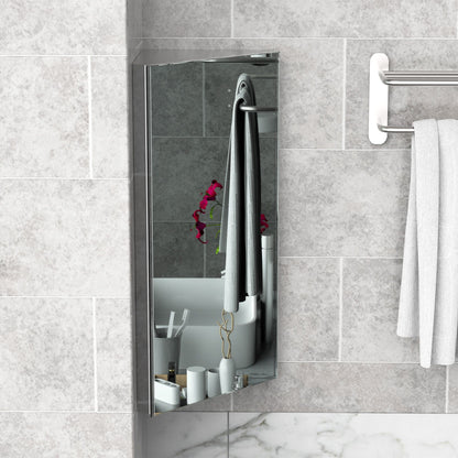 Wall mounted Bathroom Corner Mirror Storage Cabinet Stainless Steel with Single Door