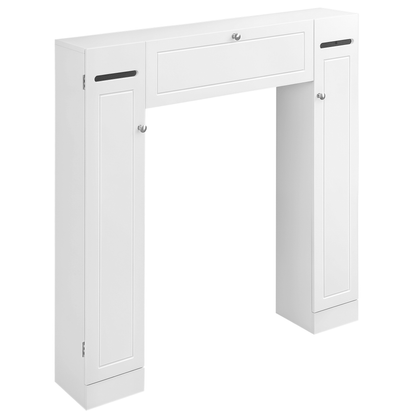 Over the Toilet Storage Cabinet, Freestanding Bathroom Organizers Cabinet with Flip Up Door and Adjustable Shelves for Laundry Room, White
