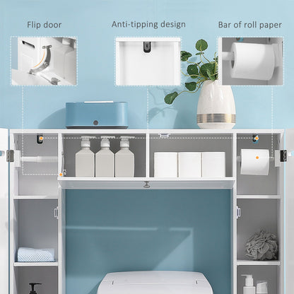 Over the Toilet Storage Cabinet, Freestanding Bathroom Organizers Cabinet with Flip Up Door and Adjustable Shelves for Laundry Room, White