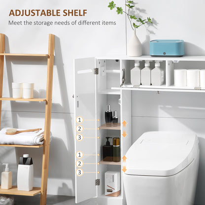 Over the Toilet Storage Cabinet, Freestanding Bathroom Organizers Cabinet with Flip Up Door and Adjustable Shelves for Laundry Room, White