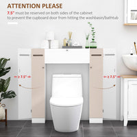 Over the Toilet Storage Cabinet, Freestanding Bathroom Organizers Cabinet with Flip Up Door and Adjustable Shelves for Laundry Room, White