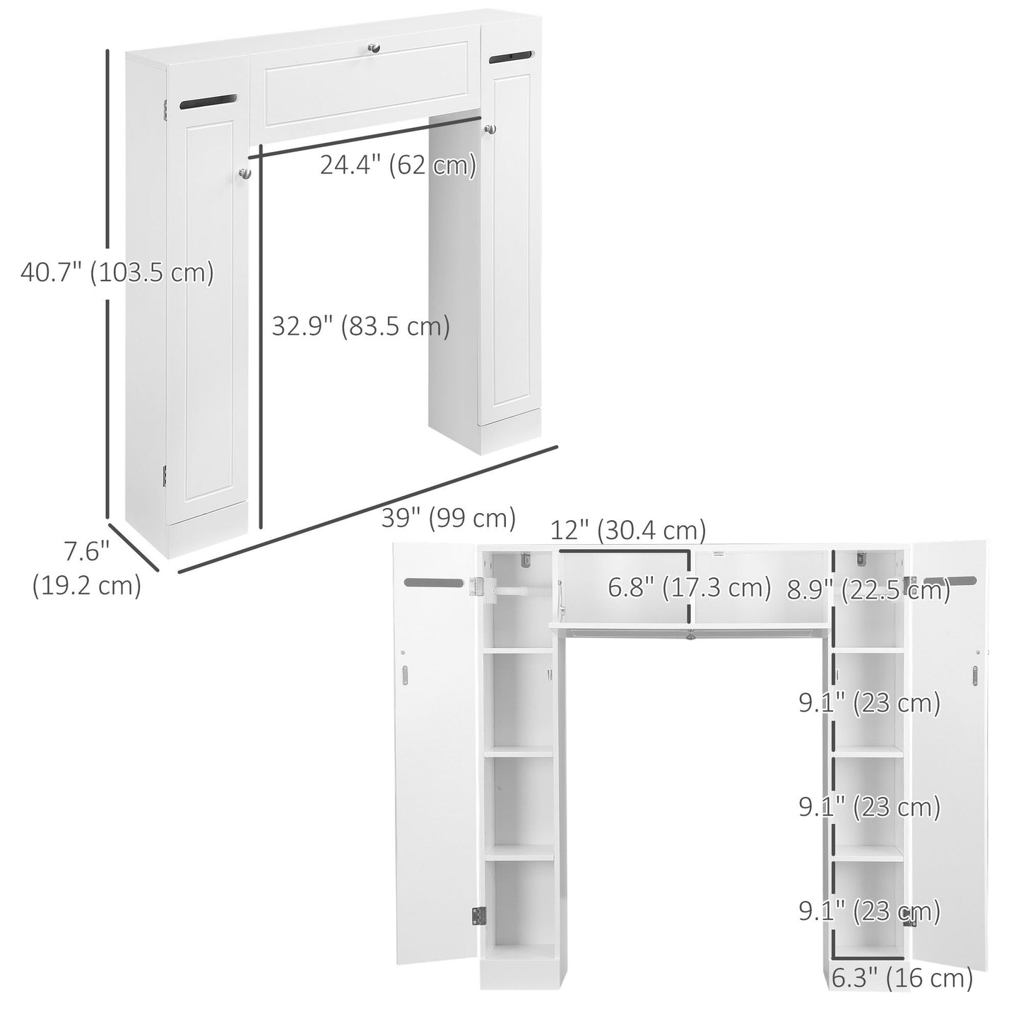 Over the Toilet Storage Cabinet, Freestanding Bathroom Organizers Cabinet with Flip Up Door and Adjustable Shelves for Laundry Room, White