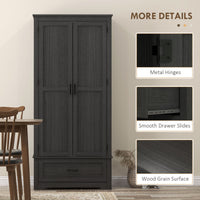 69" Tall Farmhouse Kitchen Pantry Cabinet with 2 Doors, Drawer and Adjustable Shelves, Black Wood Grain