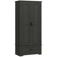 69" Tall Farmhouse Kitchen Pantry Cabinet with 2 Doors, Drawer and Adjustable Shelves, Black Wood Grain