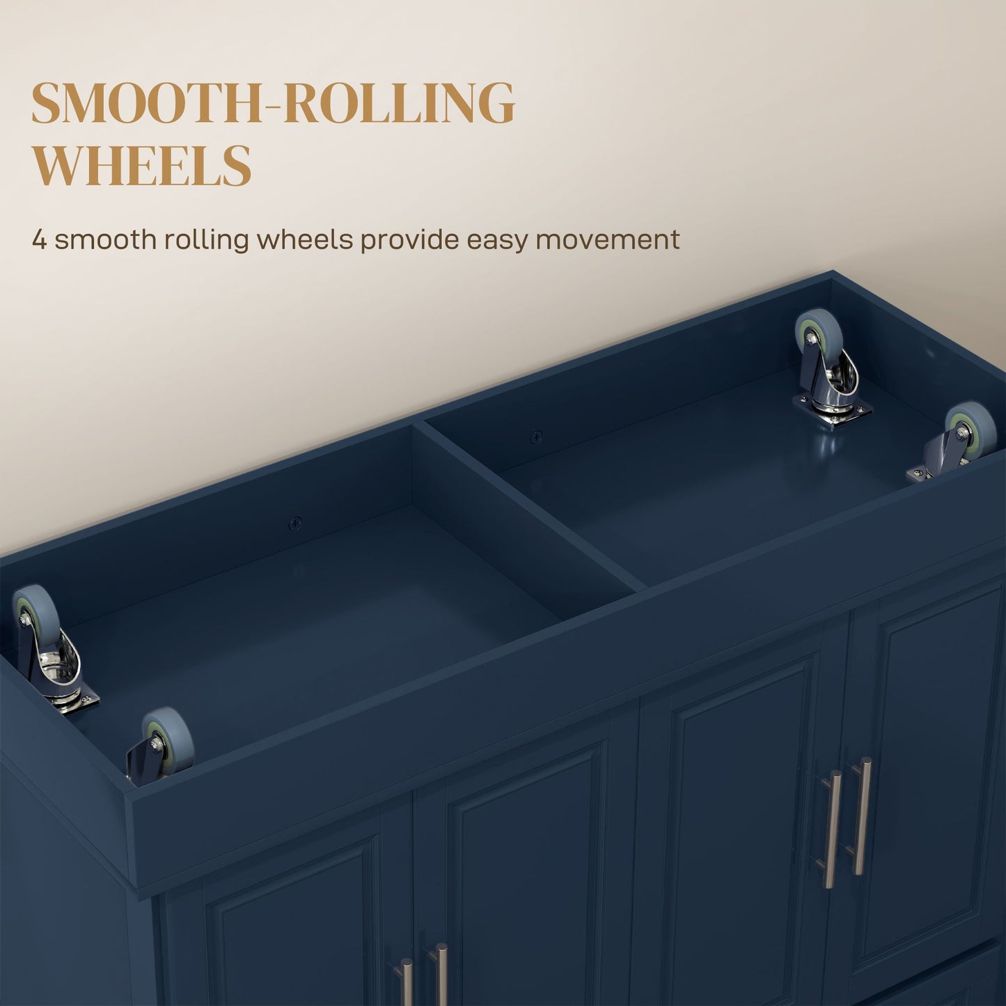 Rolling Kitchen Island with Storage and Stainless Steel Top, Kitchen Trolley with Drawers, Cabinets, Towel Rack, Blue