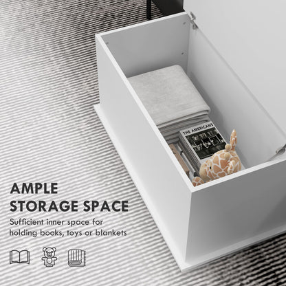 31.5" Storage Chest with 2 Safety Hinges, Storage Box Organizer with Flip-Top Lid, Entryway Storage Bench, Oak