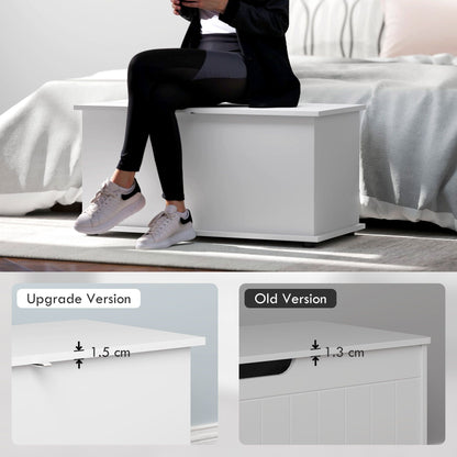 31.5" Storage Chest with 2 Safety Hinges, Storage Box Organizer with Flip-Top Lid, Entryway Storage Bench, Oak