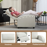 Fabric Recliner Chair Manual Home Theater Seating Single Reclining Sofa Chair with Padded Seat for Living Room, Cream White