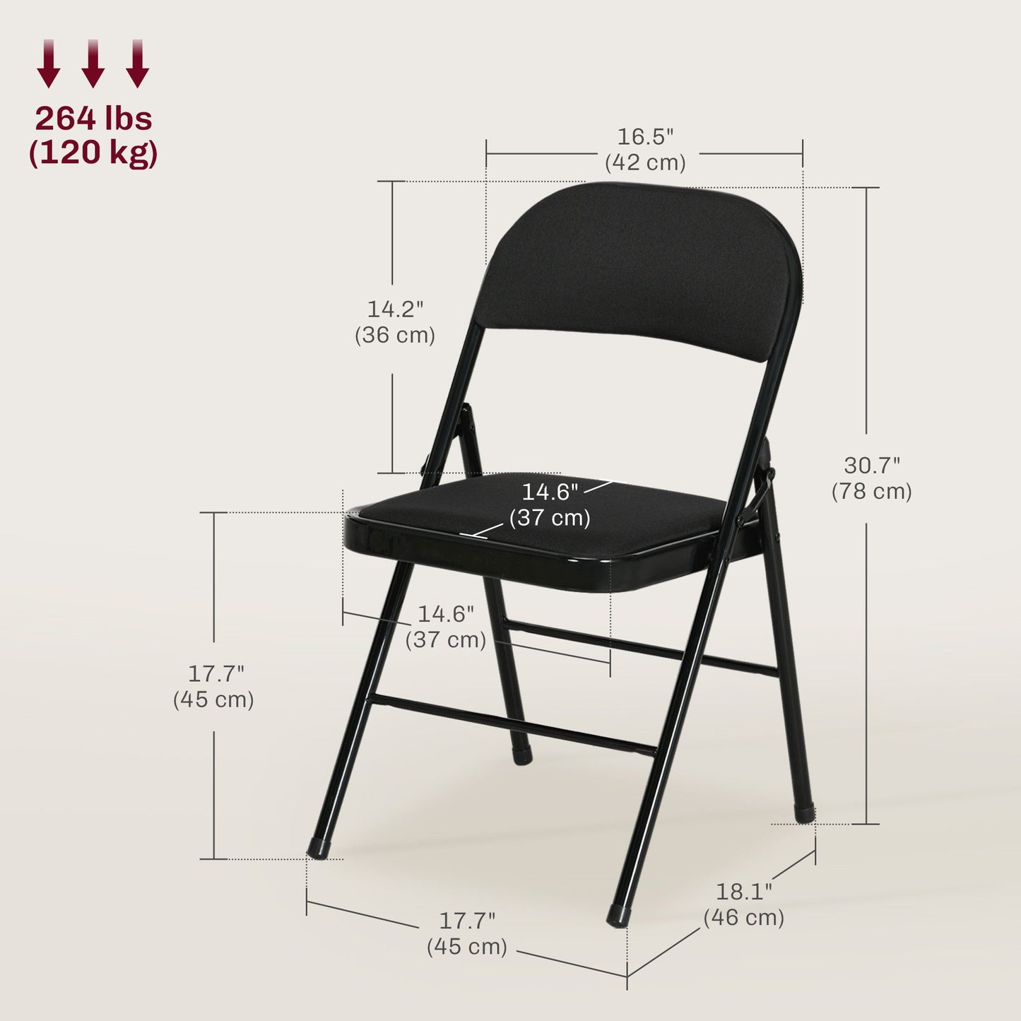 Set of 6 Metal Foldable Chairs, Linen Padded Folding Chairs with Cushion Seat and Open Back for Indoor, Black