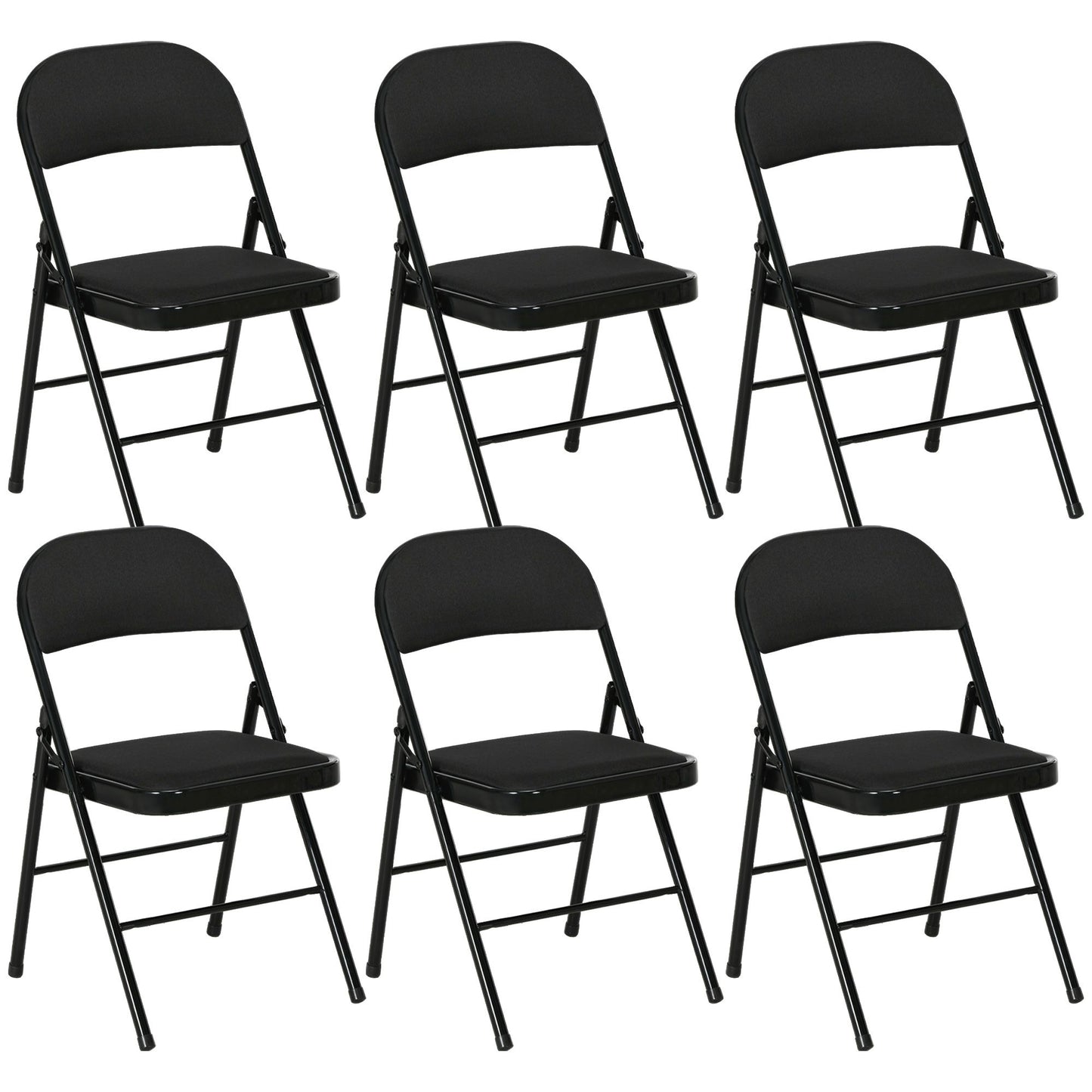 Set of 6 Metal Foldable Chairs, Linen Padded Folding Chairs with Cushion Seat and Open Back for Indoor, Black