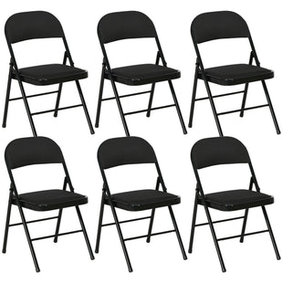 Set of 6 Metal Foldable Chairs, Linen Padded Folding Chairs with Cushion Seat and Open Back for Indoor, Black