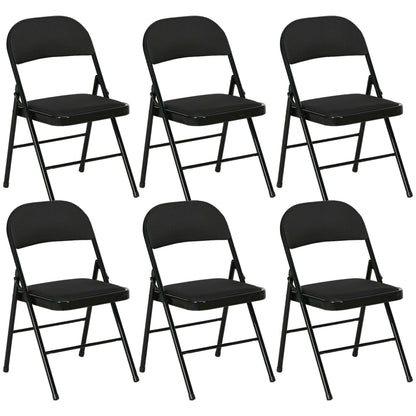 Set of 6 Metal Foldable Chairs, Linen Padded Folding Chairs with Cushion Seat and Open Back for Indoor, Black