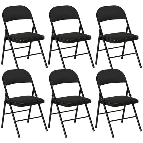 Set of 6 Metal Foldable Chairs, Linen Padded Folding Chairs with Cushion Seat and Open Back for Indoor, Black