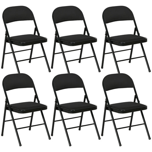 Set of 6 Metal Foldable Chairs, Linen Padded Folding Chairs with Cushion Seat and Open Back for Indoor, Black