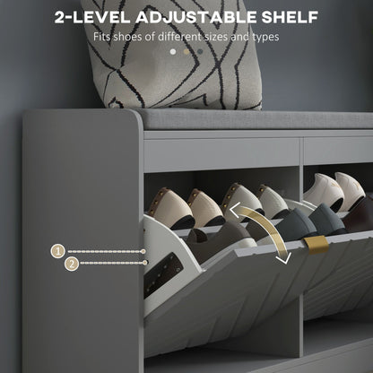 Shoe Storage with Seat, Upholstered Hallway Bench, Shoe Bench with 2 Flip Drawers and 4 Vents for 8 Pairs of Shoes
