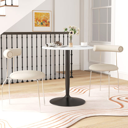 Modern Kitchen Table for 2 People, Round Dining Table with Steel Base for Living Room, Dining Room, White Marble