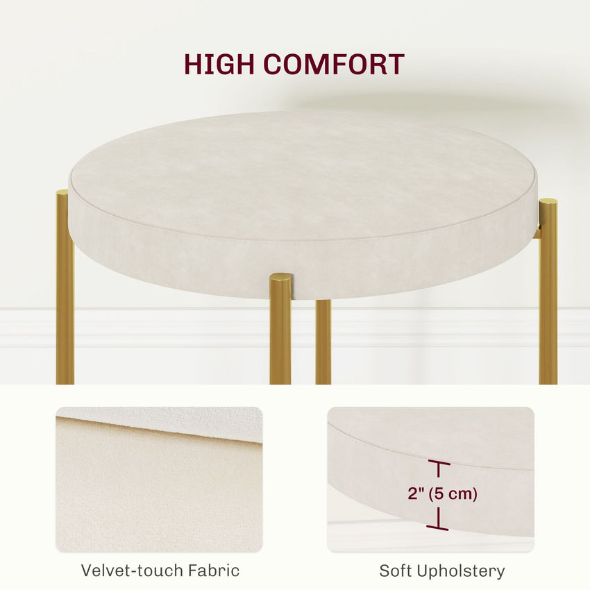 Backless Round Dining Chairs, Modern Stacking Stools Set of 4, Kitchen Chairs with Metal Legs, Cream White