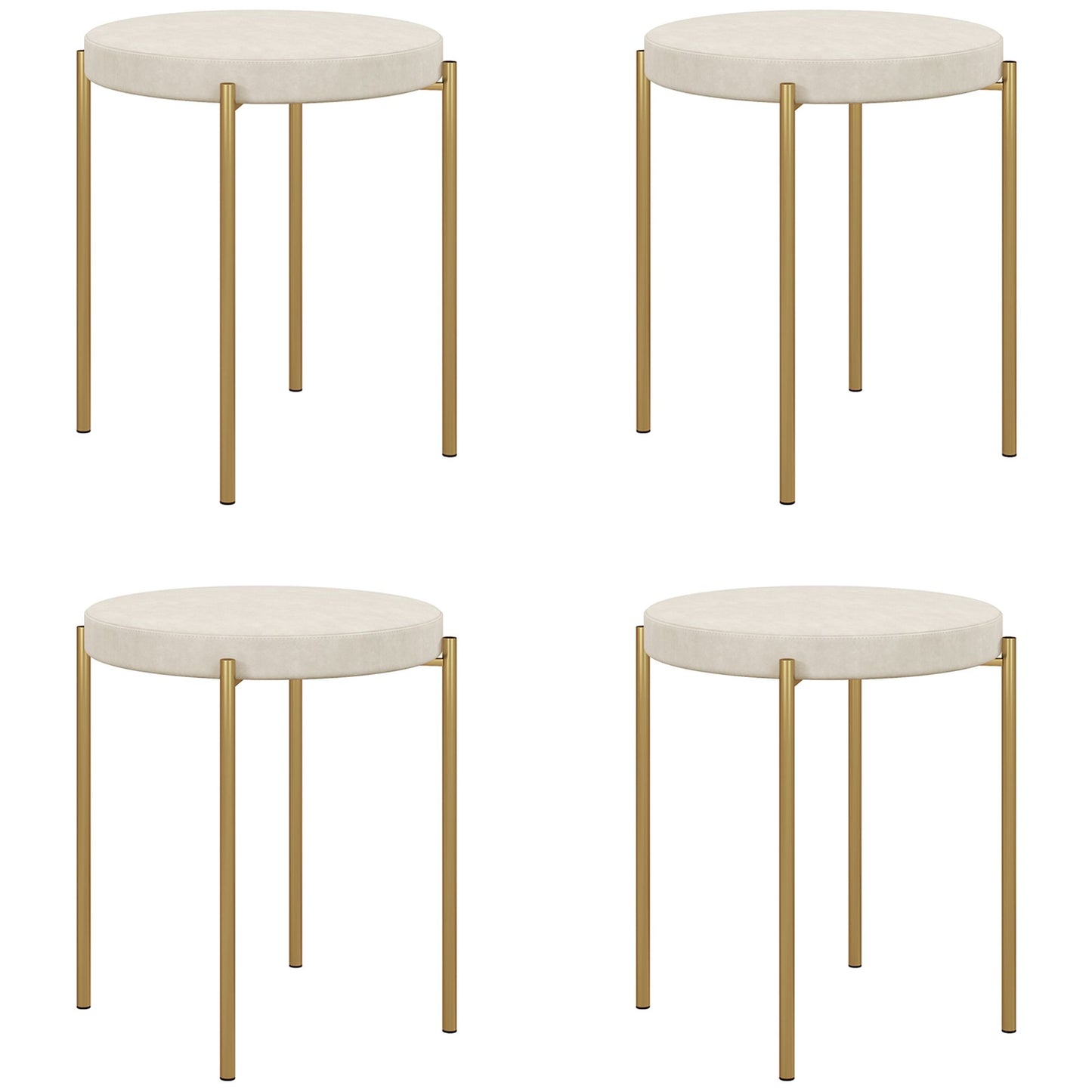 Backless Round Dining Chairs, Modern Stacking Stools Set of 4, Kitchen Chairs with Metal Legs, Cream White