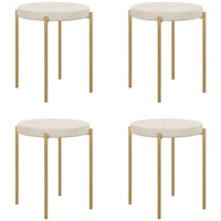Backless Round Dining Chairs, Modern Stacking Stools Set of 4, Kitchen Chairs with Metal Legs, Cream White