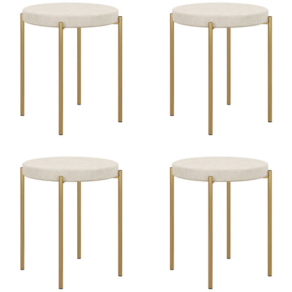 Backless Round Dining Chairs, Modern Stacking Stools Set of 4, Kitchen Chairs with Metal Legs, Cream White