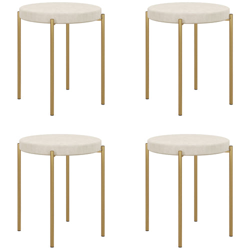 Backless Round Dining Chairs, Modern Stacking Stools Set of 4, Kitchen Chairs with Metal Legs, Cream White