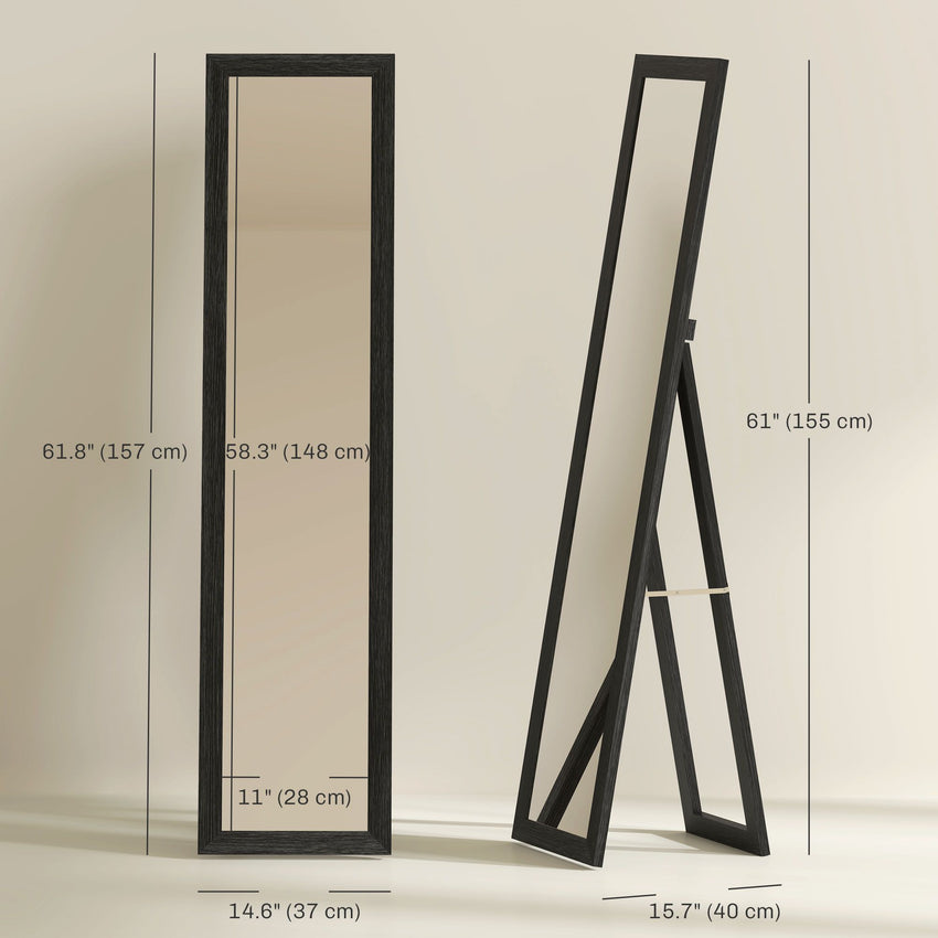 15" x 62" Full Length Mirror for Bedroom, Free Standing Dressing Mirror, Wall Mirror for Living Room, Black