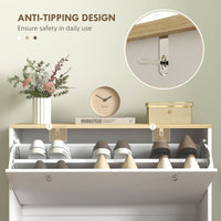 2 Drawers Shoe Storage Cabinet with Adjustable Shelves for 16 Pairs of Shoes, White