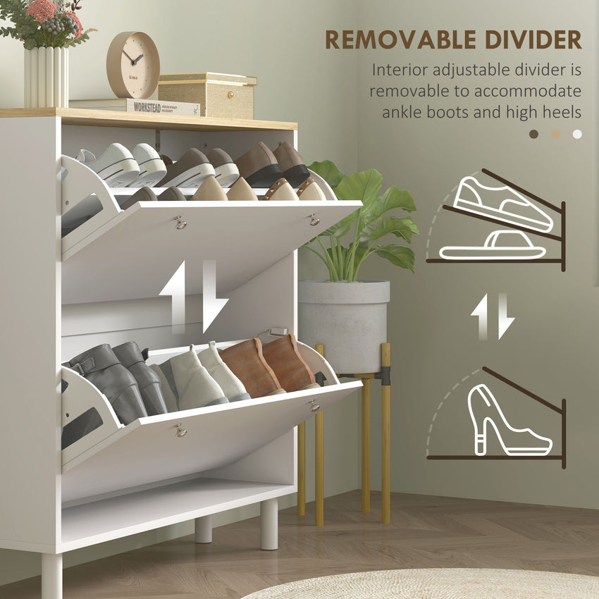 2 Drawers Shoe Storage Cabinet with Adjustable Shelves for 16 Pairs of Shoes, White