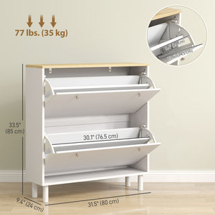 2 Drawers Shoe Storage Cabinet with Adjustable Shelves for 16 Pairs of Shoes, White