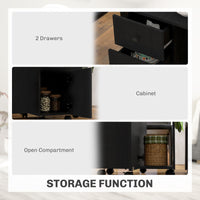 Drop Leaf Dining Table, Mobile Folding Table on Wheels with Drawers and Cabinet for Dining Room, Kitchen, Black