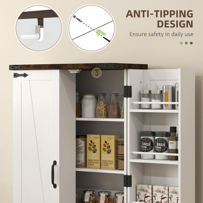 Farmhouse Kitchen Pantry Storage Cabinet, Kitchen Pantry Cabinet with Doors and Adjustable Shelves, White