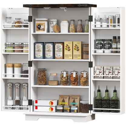 Farmhouse Kitchen Pantry Storage Cabinet, Kitchen Pantry Cabinet with Doors and Adjustable Shelves, White