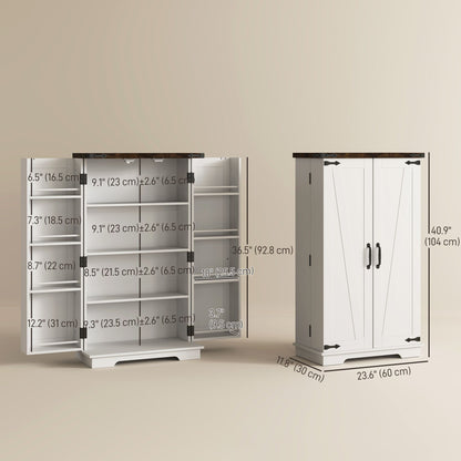 Farmhouse Kitchen Pantry Storage Cabinet, Kitchen Pantry Cabinet with Doors and Adjustable Shelves, White