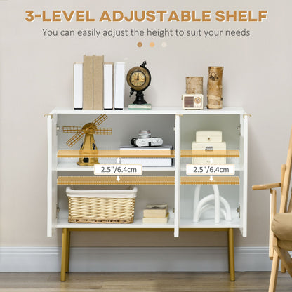 Modern Storage Cabinet Sideboard Buffet Cabinet with Gold Legs for Living Room Dining Room Hallway White