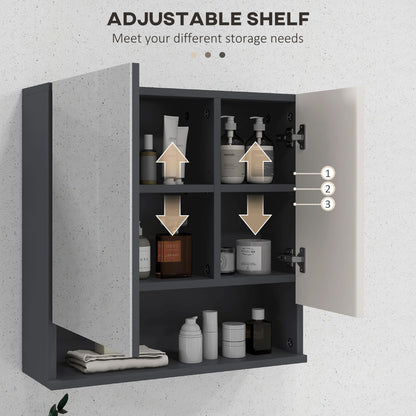 Medicine Cabinet, Wall Mounted Bathroom Mirror Cabinet with Mirrored Door, Adjustable Shelf and Soft Close Mechanism, Light Grey
