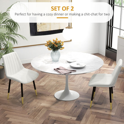 Dining Chairs Set of 2, Modern Kitchen Chair with PU Leather Upholstery and Steel Legs for Living Room, Bedroom, Cream